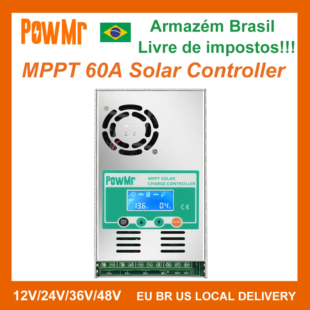 powmr 60a mppt controlador de carga solar backlight 12v 24v 36v 48v regulador de bateria de chumbo acido e litio max 160v entrada do painel solar 01