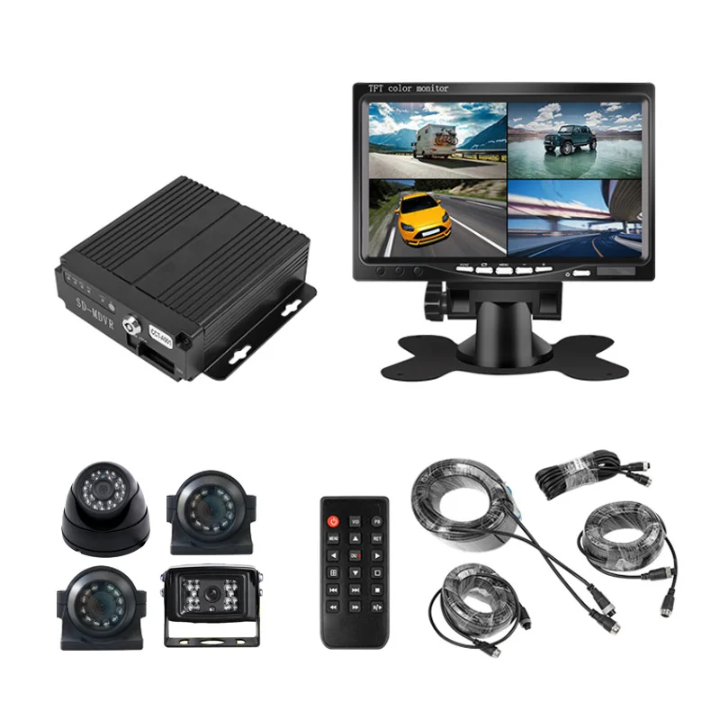 Vehicle MDVR 4 Channel Mobile DVR Car Park System 7 Inch Screen Truck Bus Camera Vehicle Security Camera System