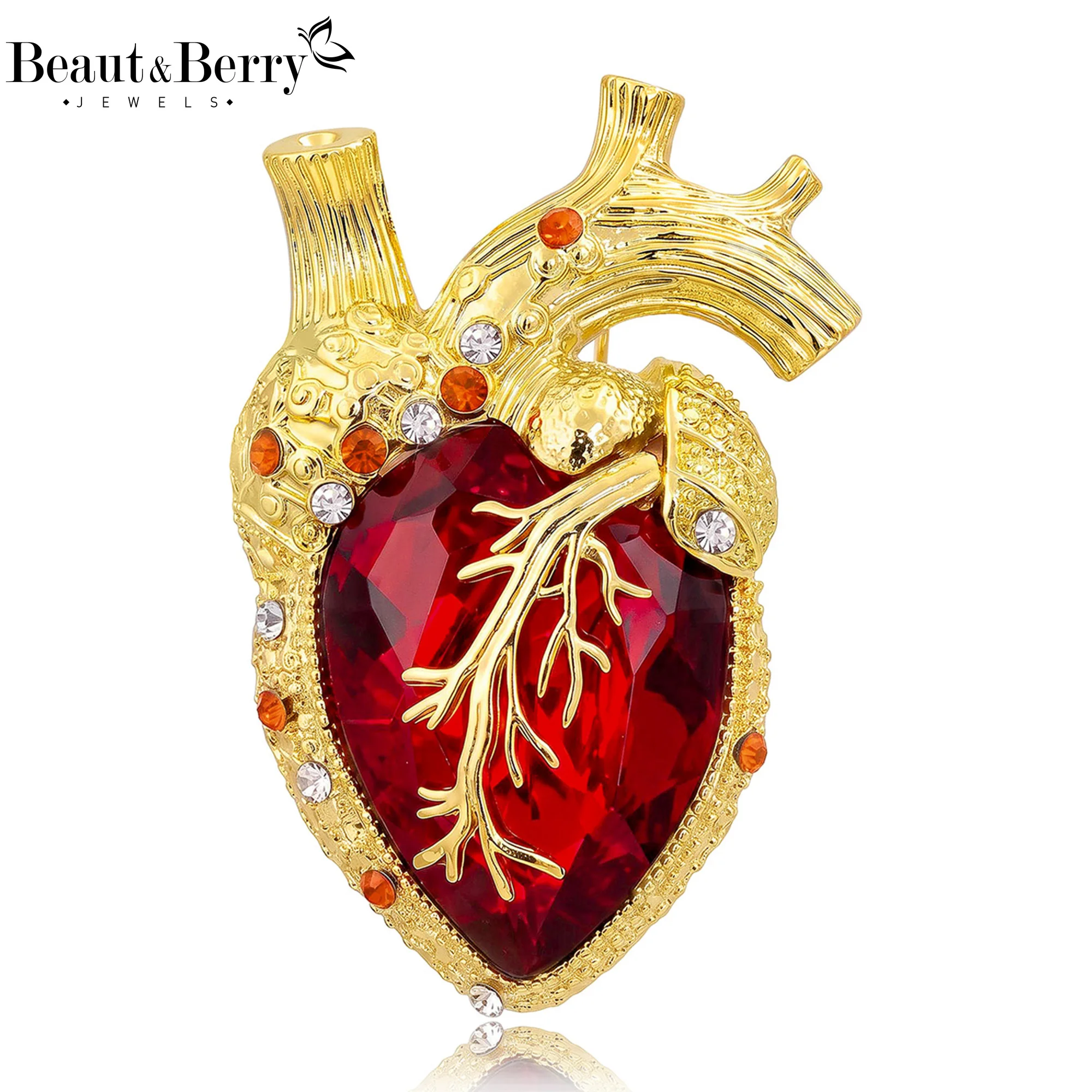 Beaut&Berry Trendy Rhinestone Heart Brooches for Women Unisex Organ Pins Casual Party Jewelry Accessories Gifts Decoration