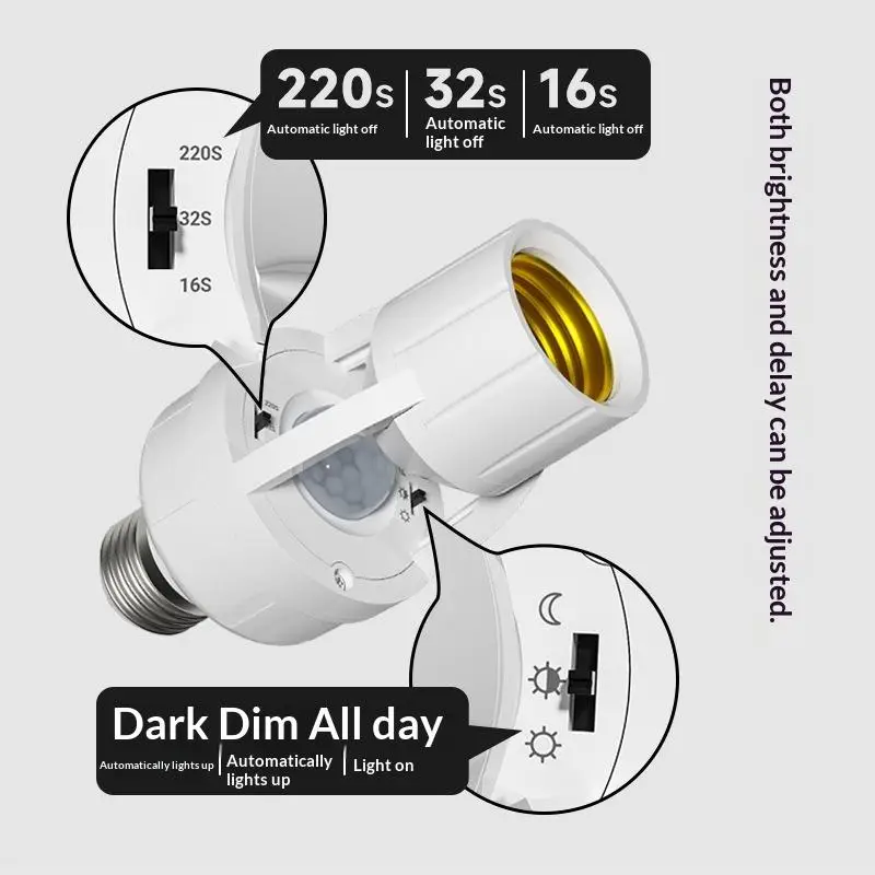 Adjustable E27 PIR Infrared Motion Sensor Bulb Holder Adapter Automatic Human Body Detector LED Switch