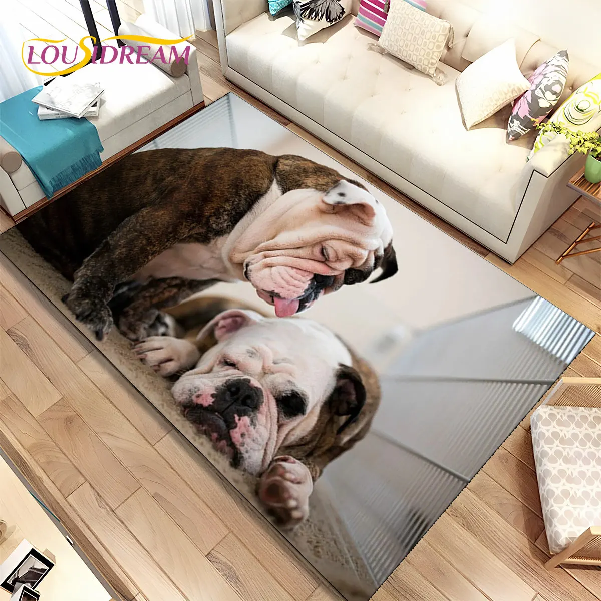 만화 프렌치 핏불 강아지 애완 동물 공간 러그, 홈 거실 카펫 러그, 어린이 침실 소파 현관 매트 장식, 미끄럼 방지 바닥 매트