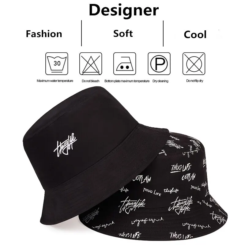 Unisex wyszywane litery drukowanie osobowość kapelusze typu Bucket czapki rybackie Outdoor Casual Cap kapelusz z filtrem przeciwsłonecznym