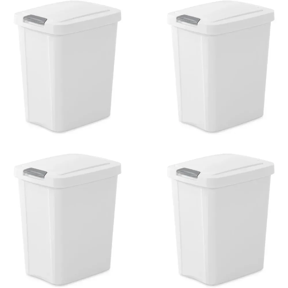 

Trash Can Wastebasket with Lid That Opens with Touch, Conceals Trash in The Kitchen, Bathroom, Mudroom or Office, White, 4-Pack