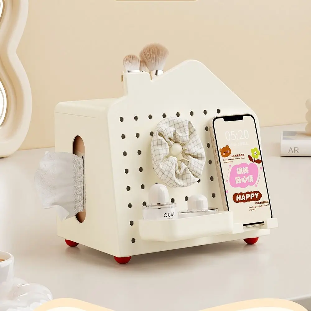 منظم سطح المكتب على شكل منزل، صندوق مناديل تخزين منزلي مثقوب، منظم قرطاسية متعدد الوظائف #3