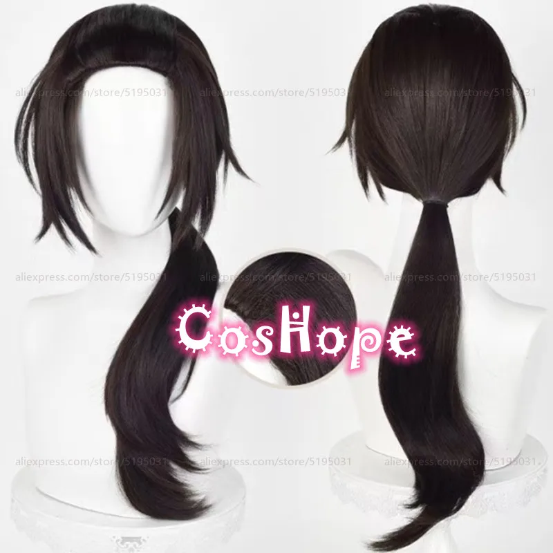 Hetalia China Cosplay Wig Wang Yao Unisex 56cm Long Hair Black Brown Wig Cosplay Anime Cosplay Heat Resistant Synthetic Wig