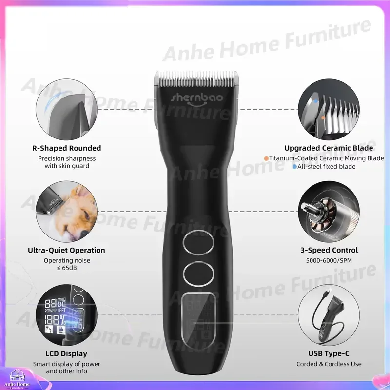 Cordless Pet Grooming Scissors Low Noise Rechargeable Dog Cat Hair Clipper Professional Plastic Trimmer Replaceable Blade