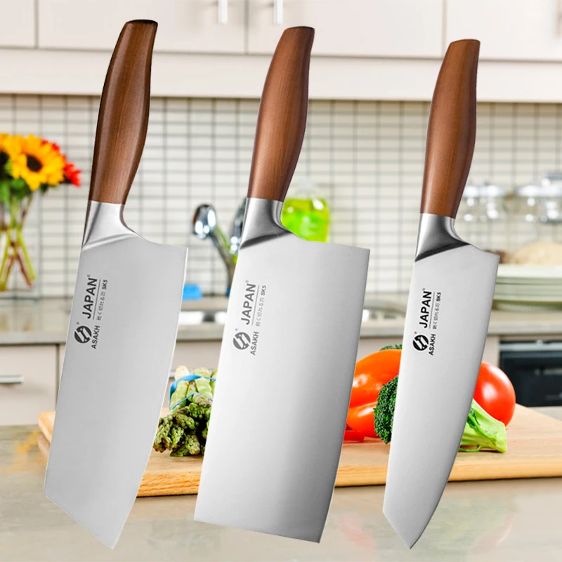 Kitchen Knives Chopping Bone Cleaver Meat Knives 5Cr15 Stainless Steel Chef Knife Slicing Knife Wood Handle Knife with Box