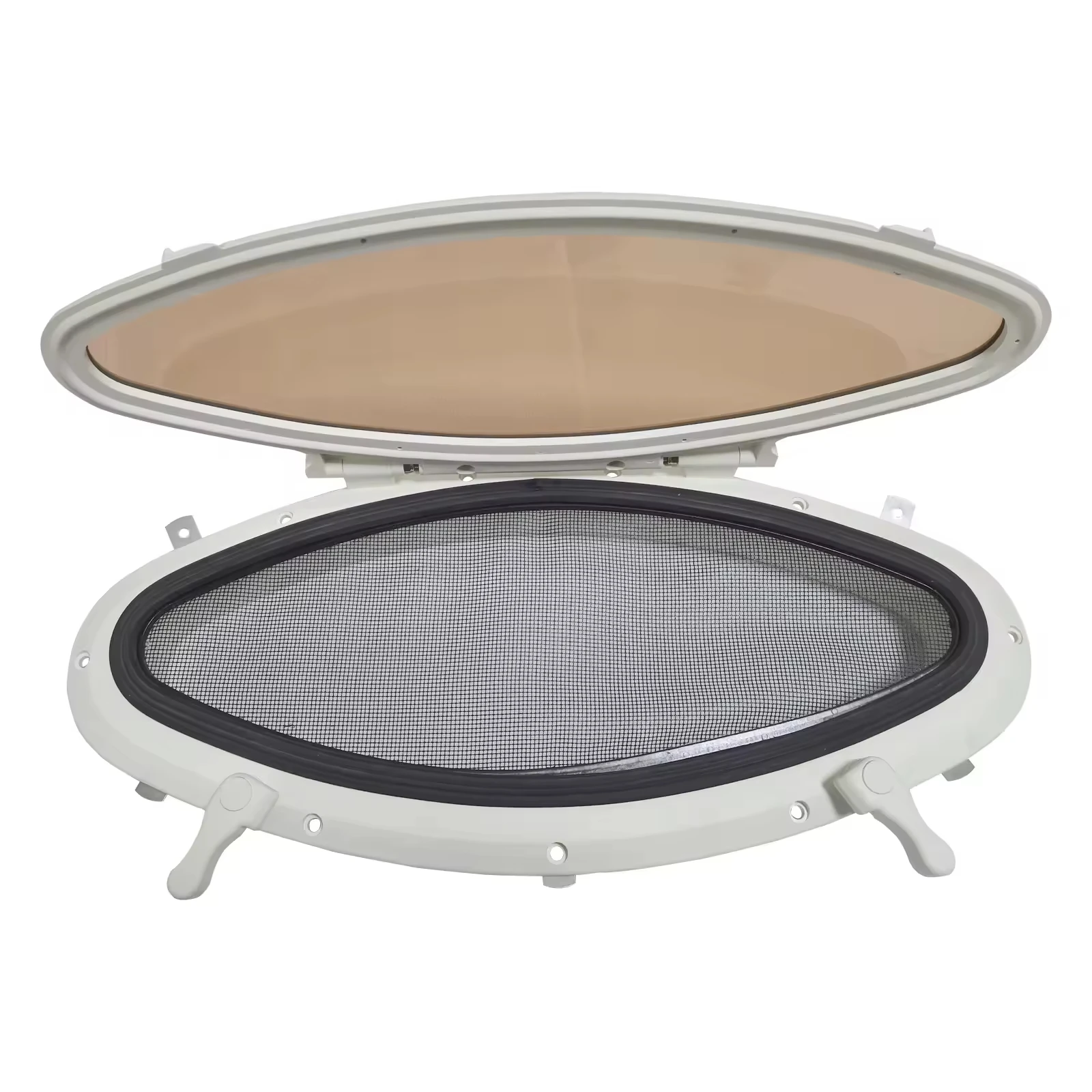 

Oval Porthole Window with Mosquito Net Escape Hatch Plastic & Stainless Steel Frame for Boat Yacht RV Caravan Parts