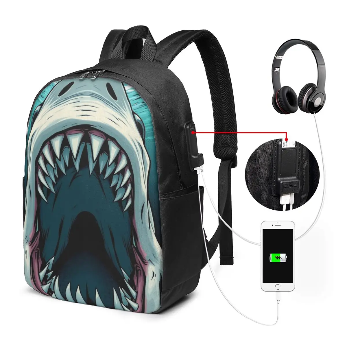 Open Mouth Tiger Shark Cartoon Backpack Travel Notebook Bag Computer College Student School Bag Laptop Shoulder Bags Men Women