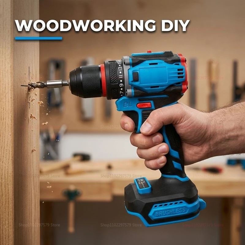 Brushless Cordless Electric Drill and Screwdriver Impact Power Tool Home DIY and Professional Construction No Battery Included