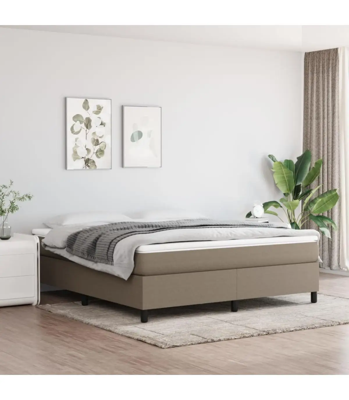 Beds and bed box spring bed with mattress fabric gray taupe 160x200 cm