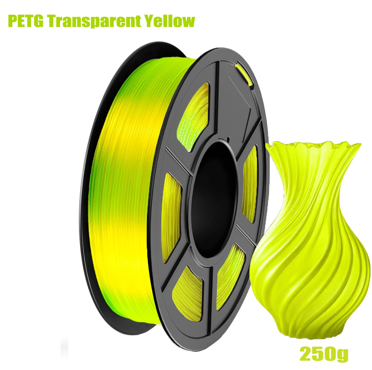 

Нить PETG 1,75 мм Нить для 3D-принтера, точность размеров +/- 0,02 мм, (прозрачный желтый)