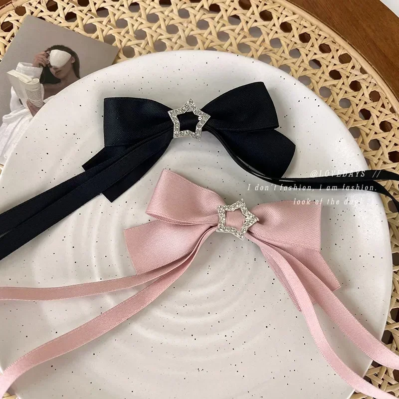 الوردي القوس ستار الشريط مشبك شعر للفتيات ، الحلو الكلاسيكية مقاطع الشعر الأسود ، والأزياء الأنيقة ، دبابيس الشعر حفل زفاف ، اكسسوارات للشعر هدية #5