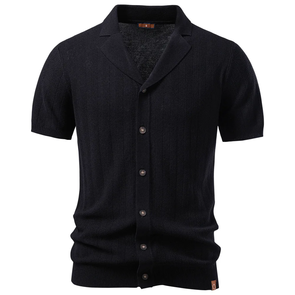 2026 Spring and Summer New Fashion Lapel Shirt Men's Short-sleeved Knitted Top Cardigan