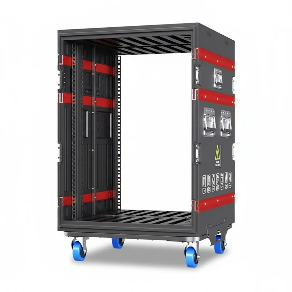 

16U Flight Case, PE+ABS Plastic Rack Case with Aluminium Frame, Pull Along Equipment Case, 21 inch, Amp Stage Lighting Case