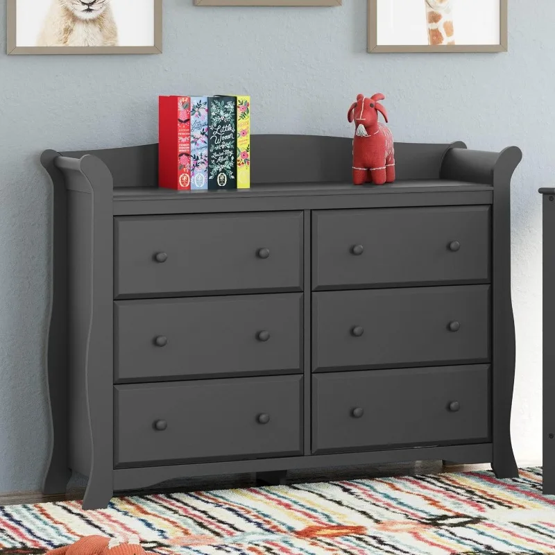 6 Drawer Double Dresser (Gray) – Dresser for Kids Bedroom, Nursery Dresser Organizer, Chest of Drawers for Bedroom