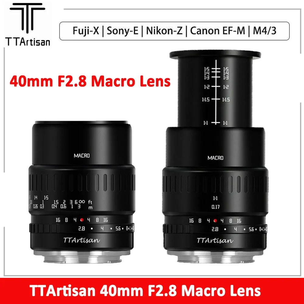 

TTArtisan 40mm F2.8 Macro Lens APS-C Manual Focus for Sony E Fuji XF Canon M Panasonic Olympus M4/3 Nikon Z Leica Sigma L Mount