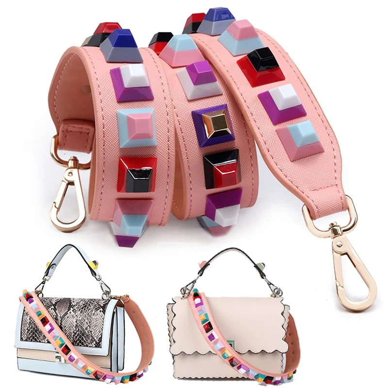 90cm Colorful Rivet Studs Leather Bag Strap Crossbody Shoulder Straps Handbag Handle Replacement Women DIY Purse Accessories