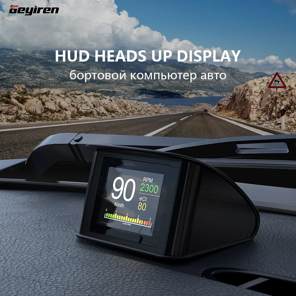 

GEYIREN P10 Car HUD OBD2 Display Head Up Display Smart Digital Speedometer Mileage Water Temperature Turbo Pressure Gauges