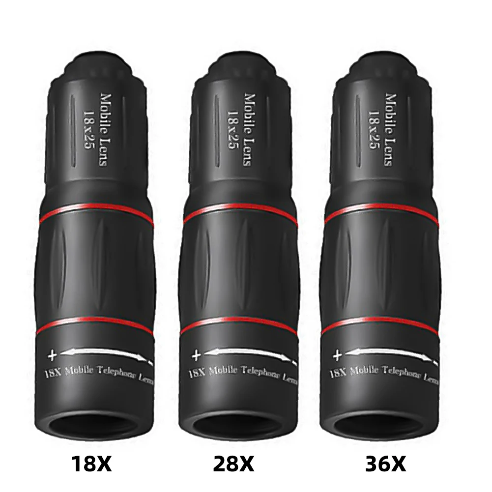 18/28/36X Monocular Telescope Clip-On Zoom HD Telescope Lens Universal Optical Telescope Lens for Camping Hunting Sports
