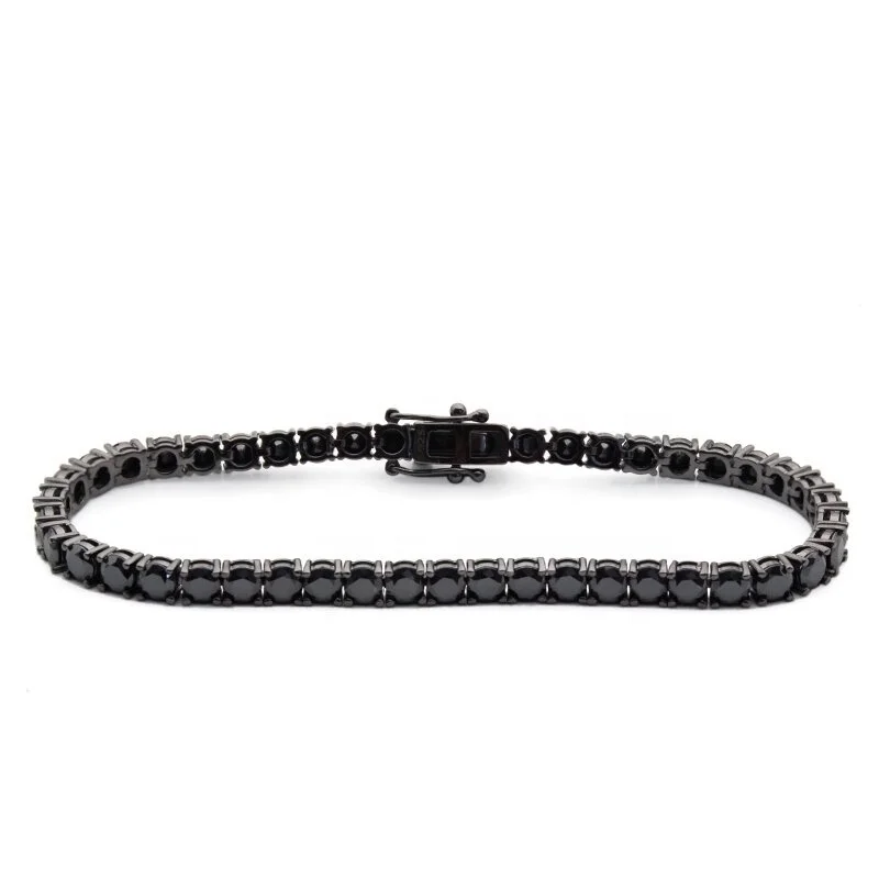 Ready to ship 4mm Black Moissanite 925 Silver Tennis Bracelet For Men