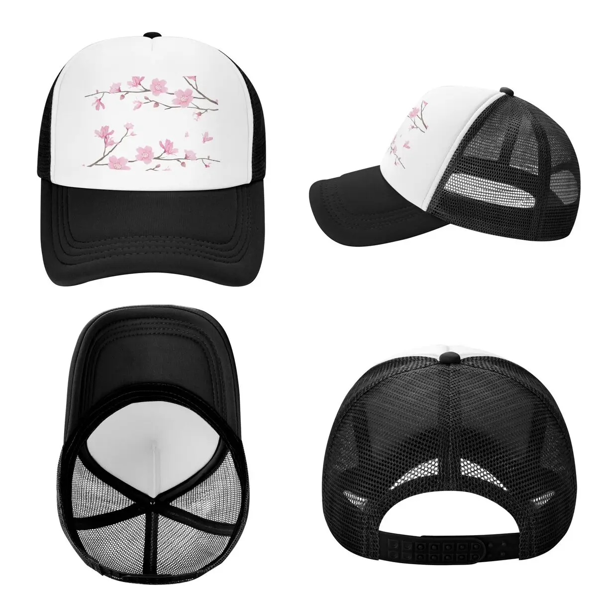 Cherry Blossom Flower Plant - Transparent Background Cap Casual Mesh Baseball Caps Adjustable Hat Hip Hop Summer