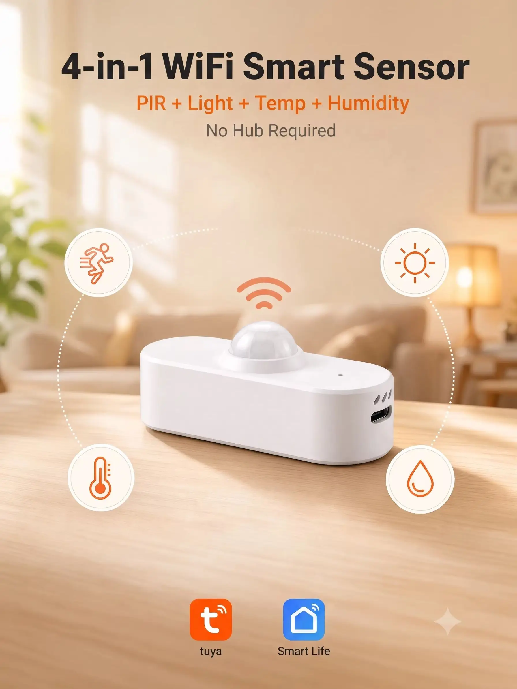 Tuya WiFi Smart 4-in-1 Sensor PIR Bewegungsmelder Licht Temperatur Luftfeuchtigkeitsmonitor Smart Life App Alexa Google Home Automation