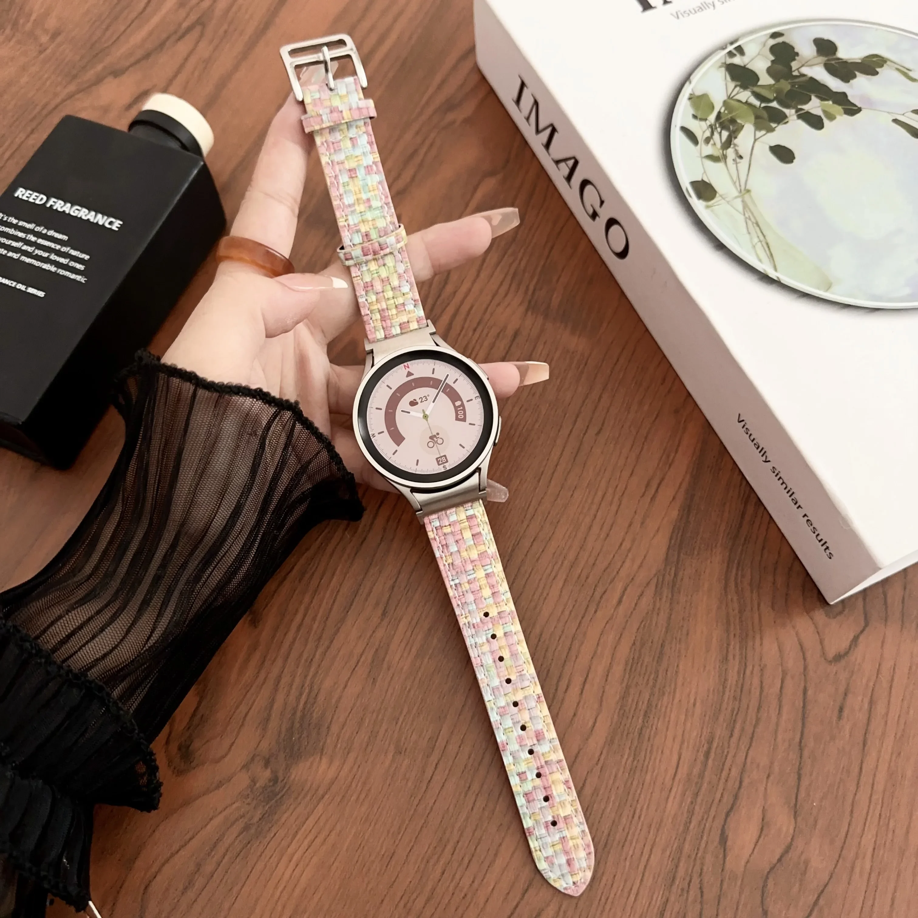 サムスンギャラクシーウォッチ用伸縮性不織布バンド,クラシックブレスレット,カウボーイストラップ,4, 5, 6, 47mm, 43mm, 42mm, 46mm,5pro,45mm 40mm、44mm