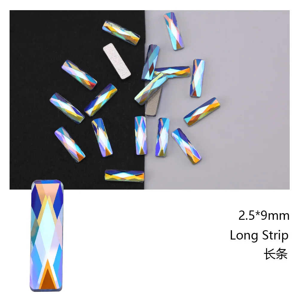 2.5*9mm 20Colors Rectangle Boutique Flat bottom nail art rhinestones Glass crystal 3D nail decoration Multiple shapes wholesale