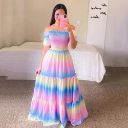 Vestido largo de arcoíris para mujer, con hombros descubiertos traje Sexy, estampado Floral, bohemio, Retro, para fiesta y Noche