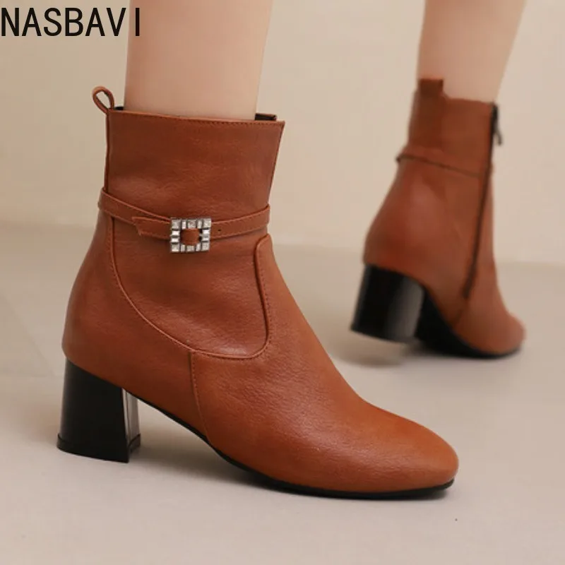 

Brown Ankle Boots for Women 2025 Winter Shoes Black Beige Short Boot Water-proof Block Heels Footwear Shoes Unisex Large Size 50