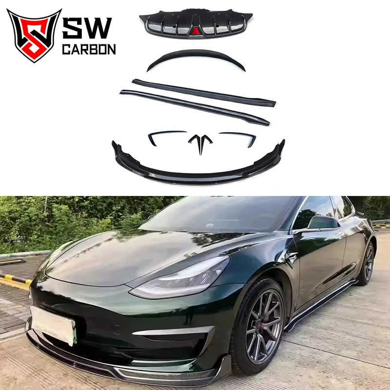 

Carbon Fiber CM-ST Style Body Kit for Tesla Model 3 Front Lip Side Skirt Rear Diffuser Spoiler Car Accessories