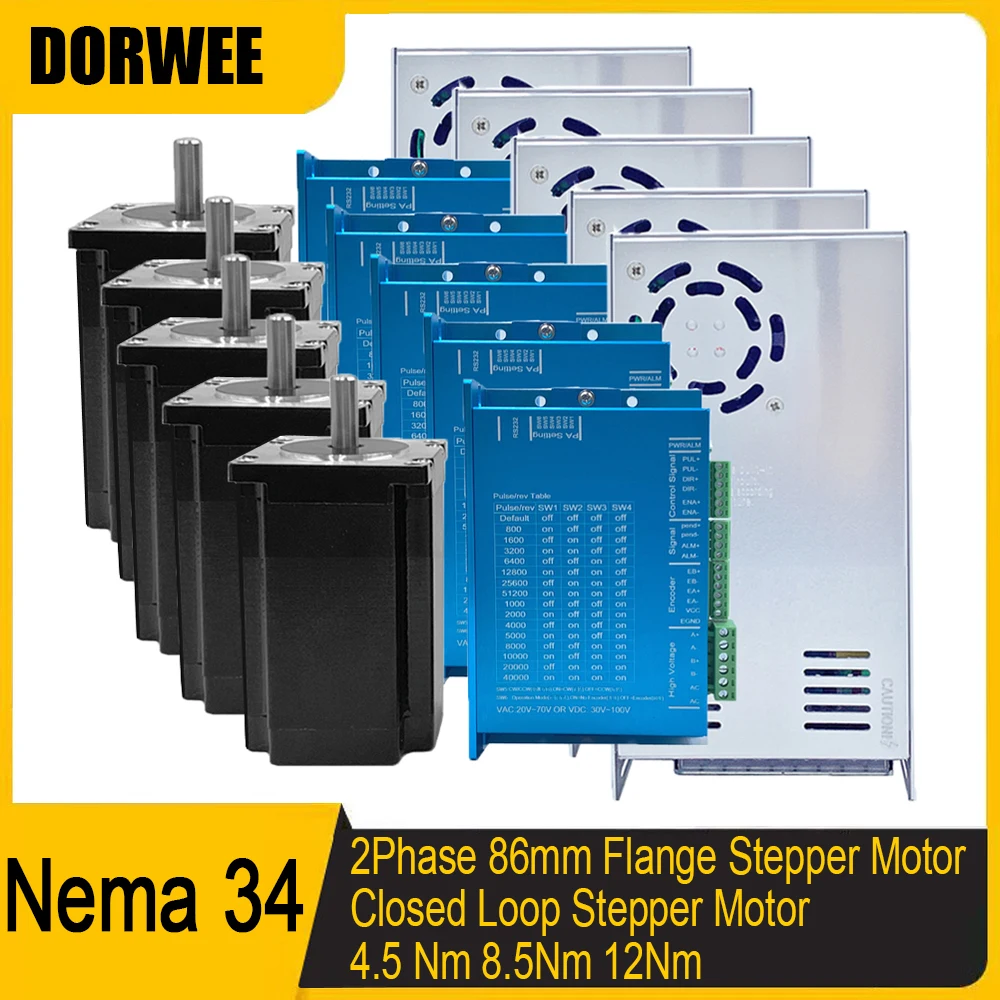 Nema34 محرك متدرج بحلقة مغلقة عدة سائق 2 المرحلة 4.5 8.5 12Nm 86 مللي متر محرك شفة مع التشفير Hybird طقم مؤازر سهل الخطوة