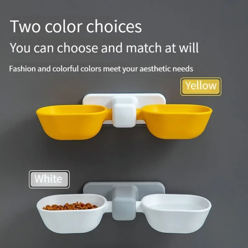 1PCS Wall Mounted Cat Bowl Pet Feeding Bowl Double Bowls Cat Dog Hanging Water Bowl Adjustable Height Food Basin for Pet