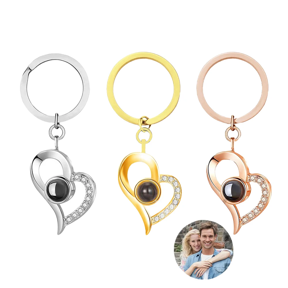 

Customized Photo Peach Love Pendant Keychain Stainless Steel Personized Photo Heart Keyring