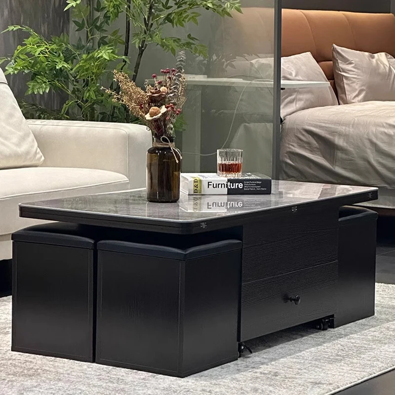 Space Saving Black Coffee Table Aesthetic Rectangle Living Room Coffee Table Storage Low Mesas De Centro Para Sala Furniture