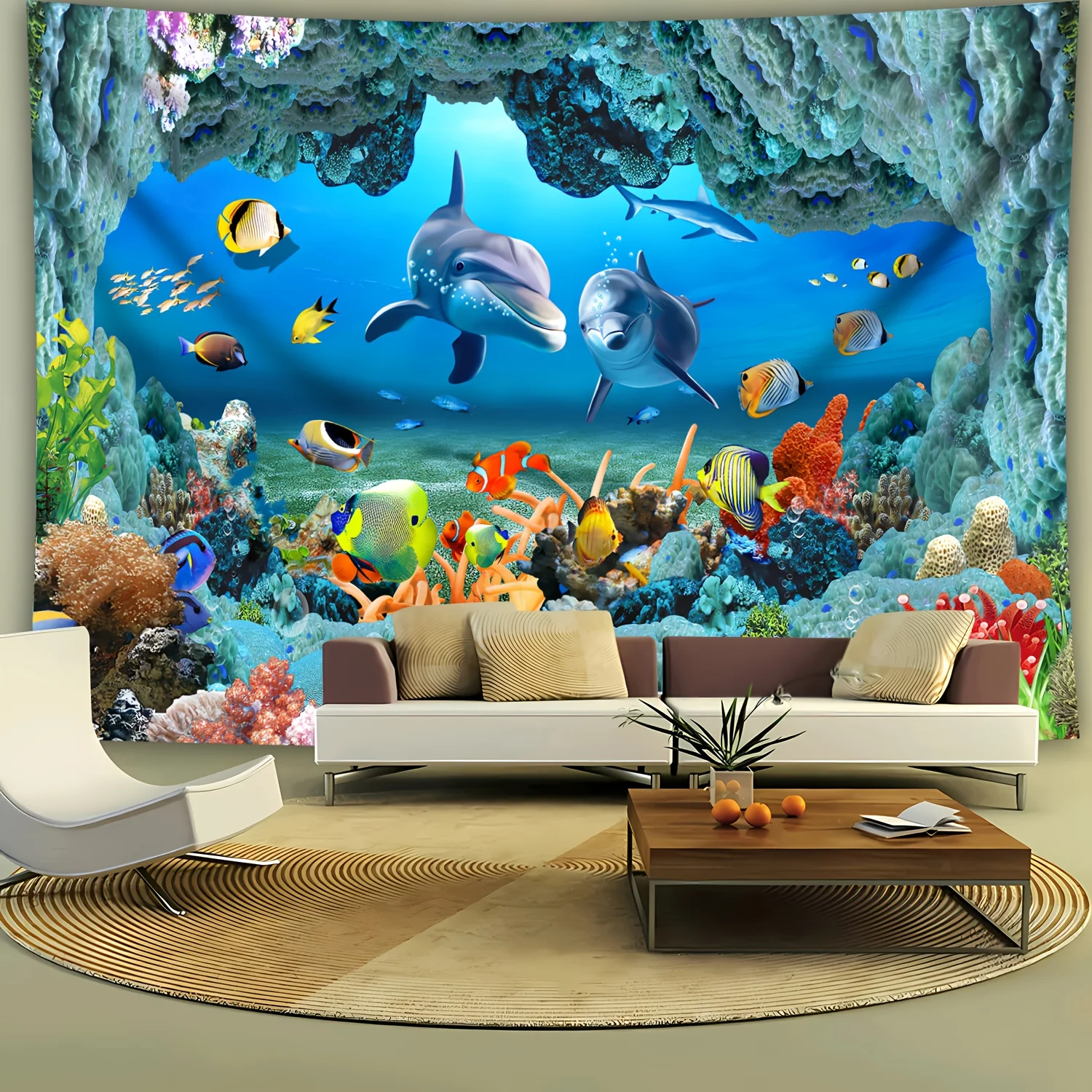 VIKAMA Ocean Fantasy Cave نسيج دولفين مرجاني عالي للأطفال تحت الماء ديكور غرفة المعيشة