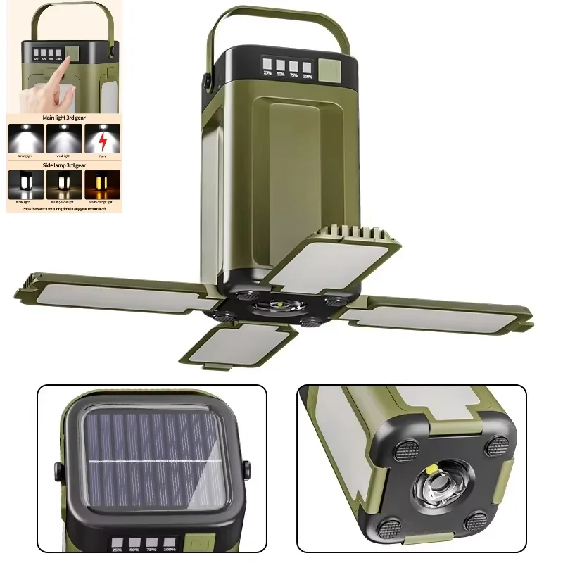 Solar-Außenleuchte Typ-C Wiederaufladbare Taschenlampe Tragbare Powerbank-Lampe LED Hängelampe für Camping Wandern Angeln