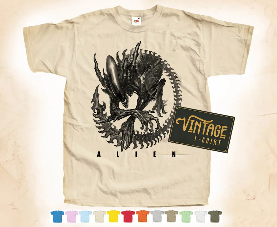 

BLACK Print: ALIEN V2 T shirt Natural VINTAGE Poster 12 colors Cotton S-5XL