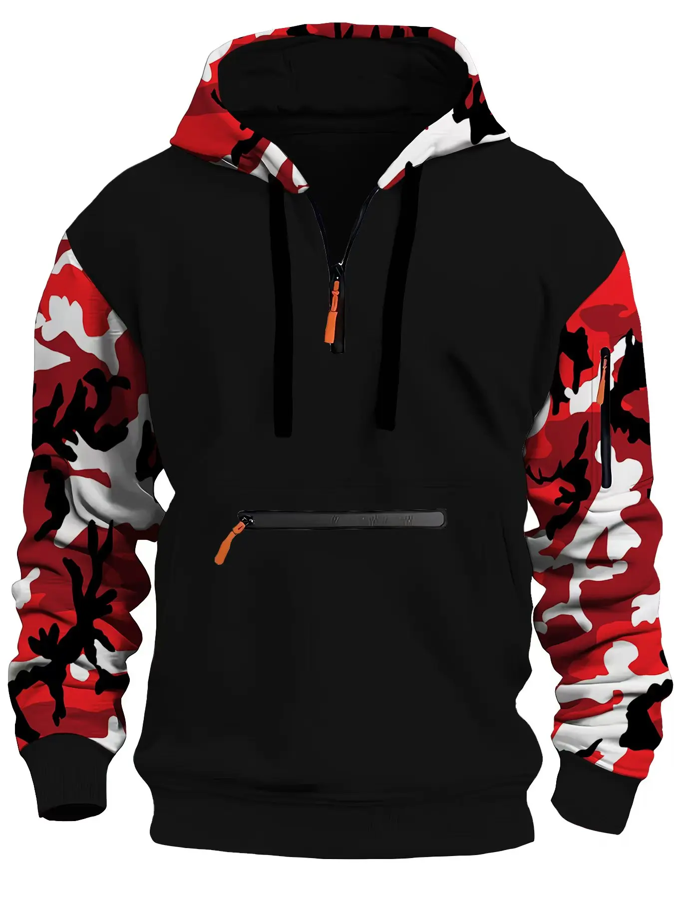 Outono e inverno masculino novo casual hoodie qualidade camuflagem braço zíper manga comprida pulôver tendência hoodie ins moda skids