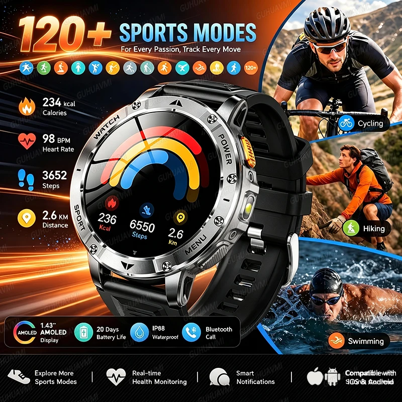 2026 Nowy Smartwatch TANK PRO z baterią 1400mAh, ekranem 1.7" HD AMOLED, latarką, funkcją monitorowania aktywności fizycznej, wodoszczelny do 10ATM. ? zdj?cie produktu 6