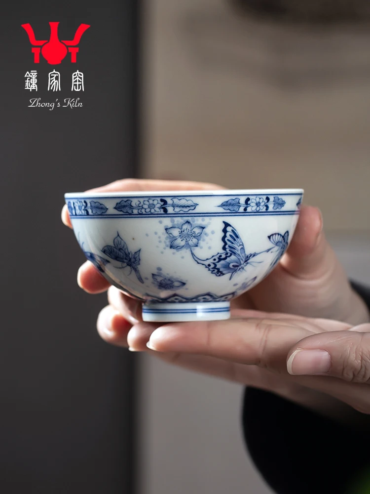 

Zhongjia Blue And White Butterfly Master Jingdezhen Kung Fu Hand-painted Chai Kiln Single Cup Personal Tea Bowl