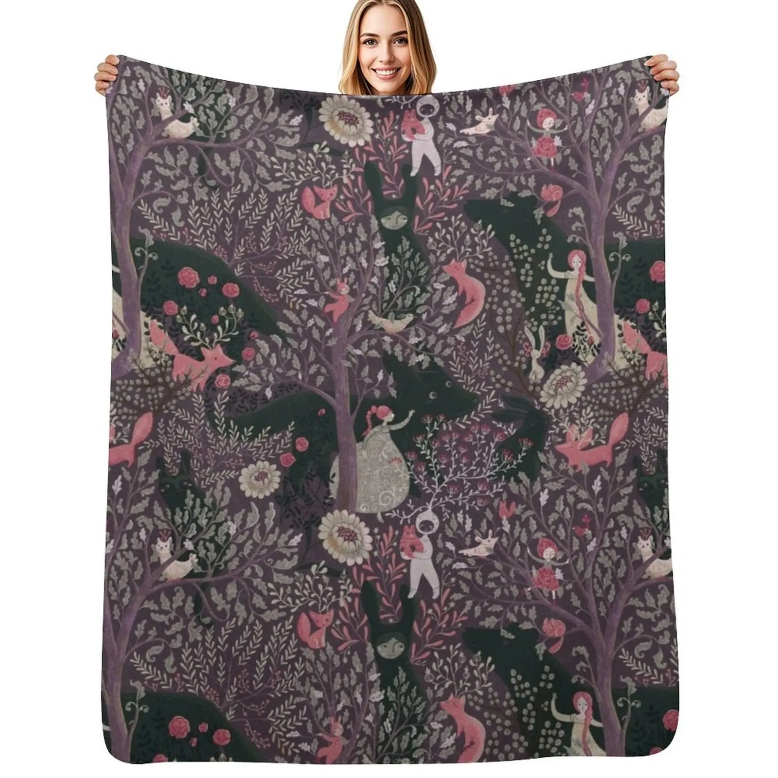 

Whimsical Wonderland in purple Throw Blanket Soft Cozy Blanket for Pet Kids Adults