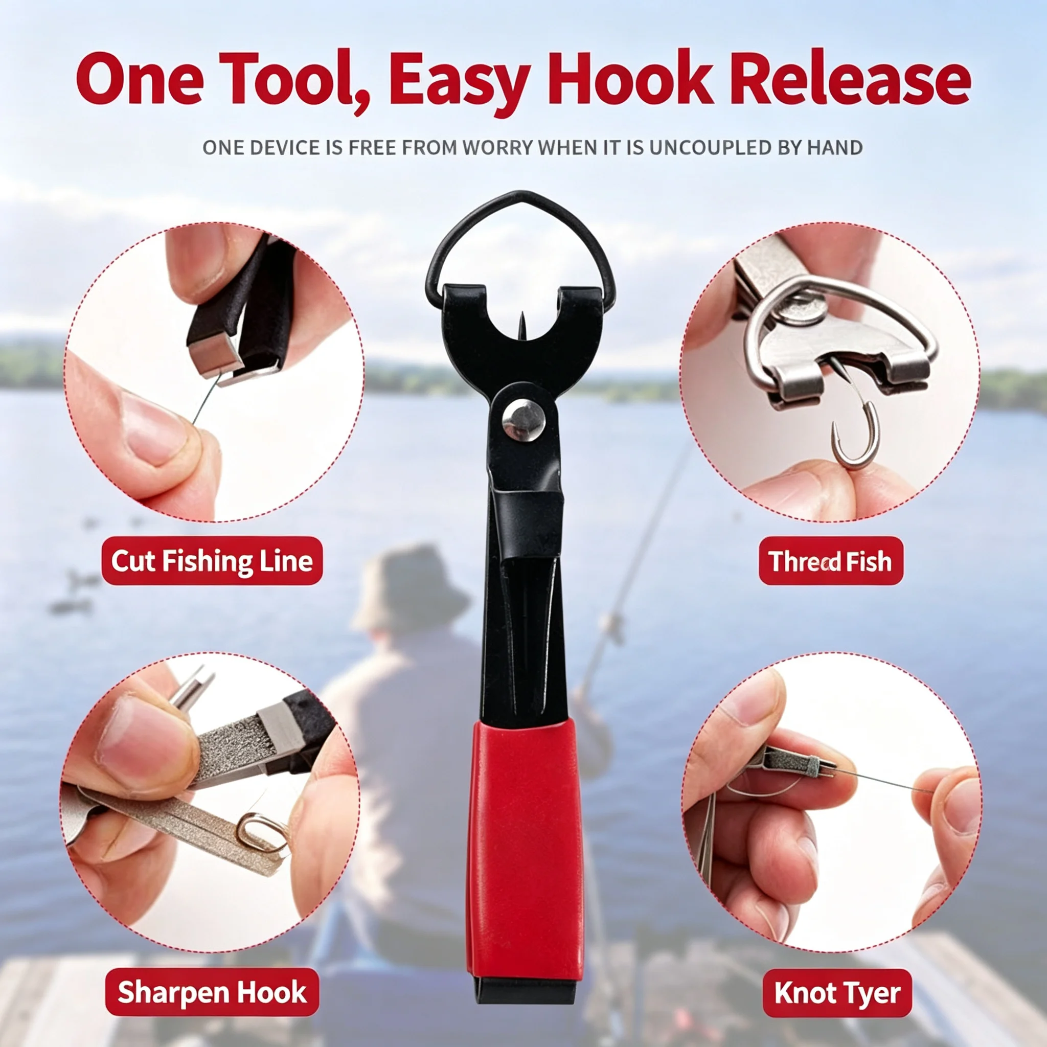 4-in-1 Fast Tie Nail Knotter Line Cutter Clipper Nipper Hook Fishing Tackle Gear Fishing Quick Knot Tool Sharpener Tying Tool