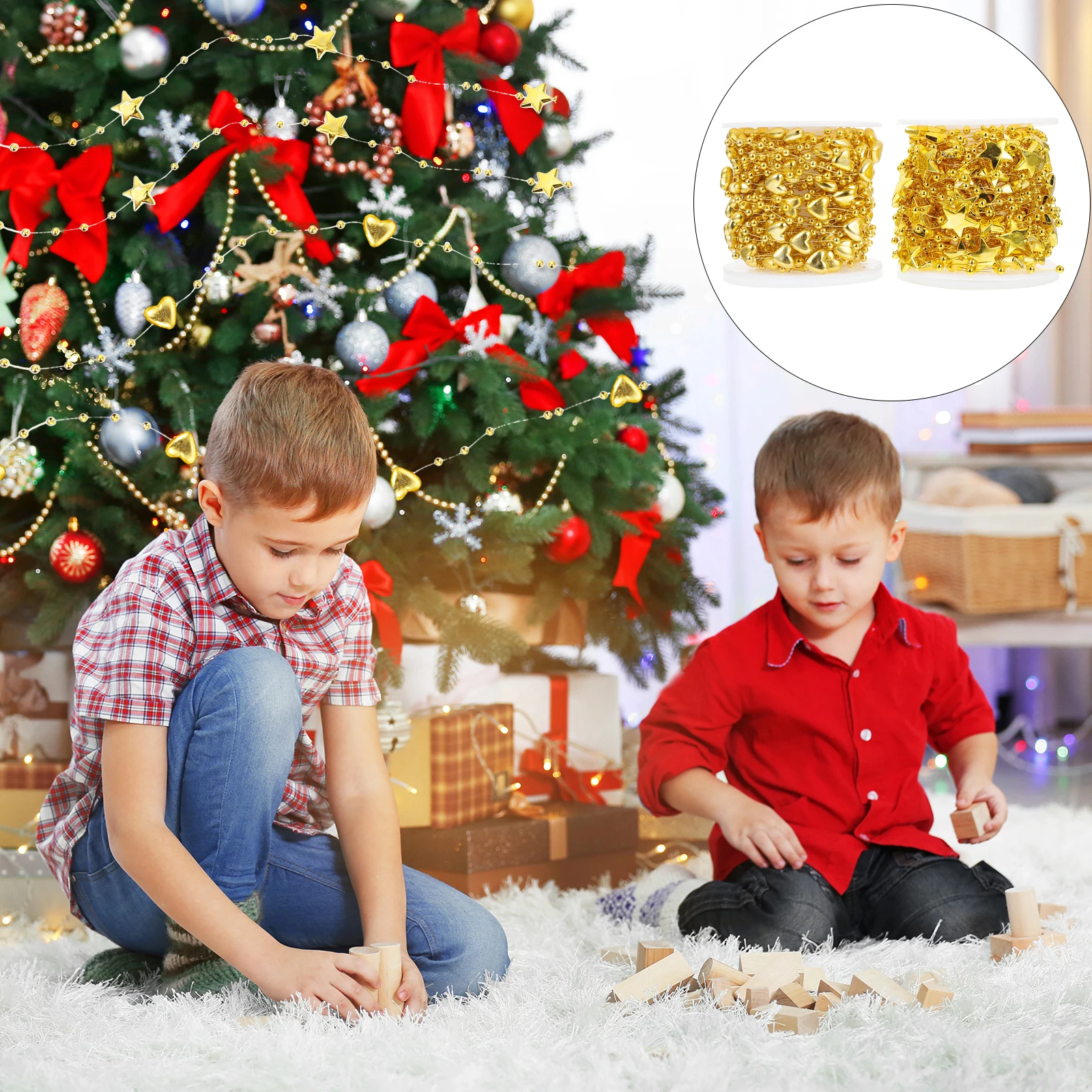 

2 Pcs Christmas Tree Hanging Beads Decor ABS Electroplated Plastic String Festive Holiday Decoration Cuttable Length