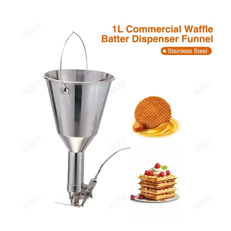 1L Hopper Large Pancake Batter Dispenser Commercial Snack Bar Household Baking Tools Stainless Steel Handheld Batter Hopper