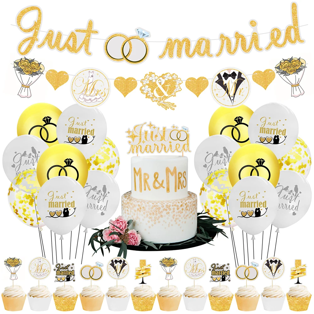 Just Married Banner Bride To Be Confetti Balloon Love Bachelorette Party Decorations Mr Mrs Wedding Supplies Bridal Shower Favor