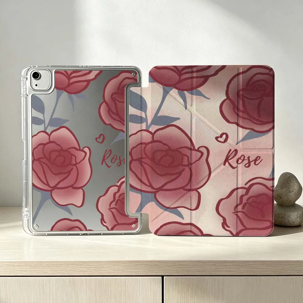 

Red Rose Pattern Soft For iPad Pro Air mini 6 5 4 3 2 1 11th 10th 6th 5th M5 M4 M3 M2 9gen Foldable 3Y Tablet Case