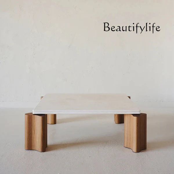 

Medieval marble solid wood square coffee table retro simple modern living room square coffee table stone