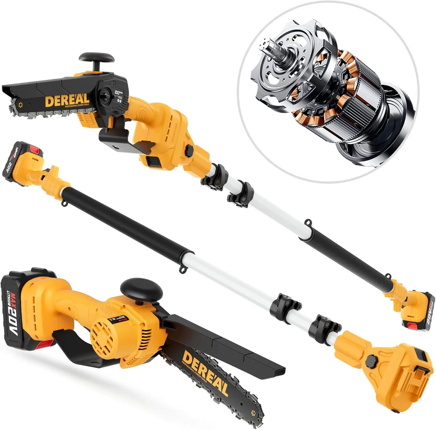 

Brushless 2-In-1 Cordless Pole Saw & 6 Inch Chainsaw, 17-Foot Max, 20V 4.0Ah Battery Powered Electric Pole Saw Cordless With